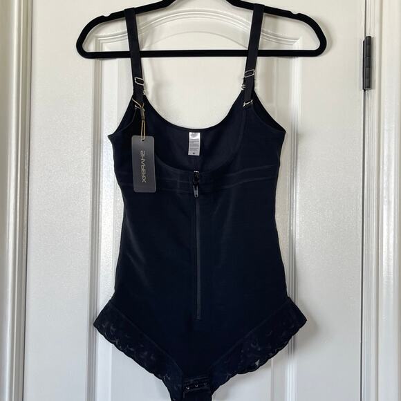 NWT Shaperx Fitness Black Lace Full Body Bodysuit Medium - Picture 1 of 9